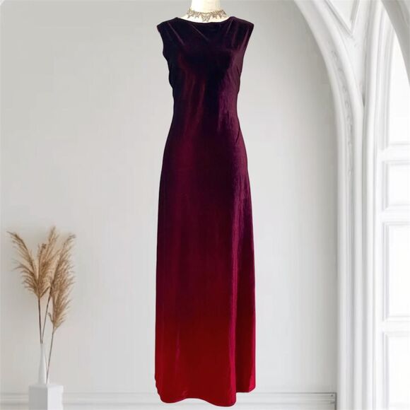 Kathie Lee  Witchy Whimsygoth Burgundy Red Ombre Velvet Maxi Dress  L / XL - Picture 1 of 7